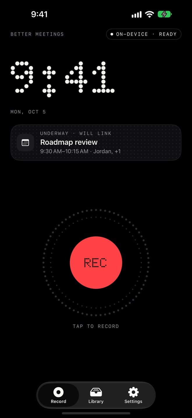 iPhone record screen with one large record button